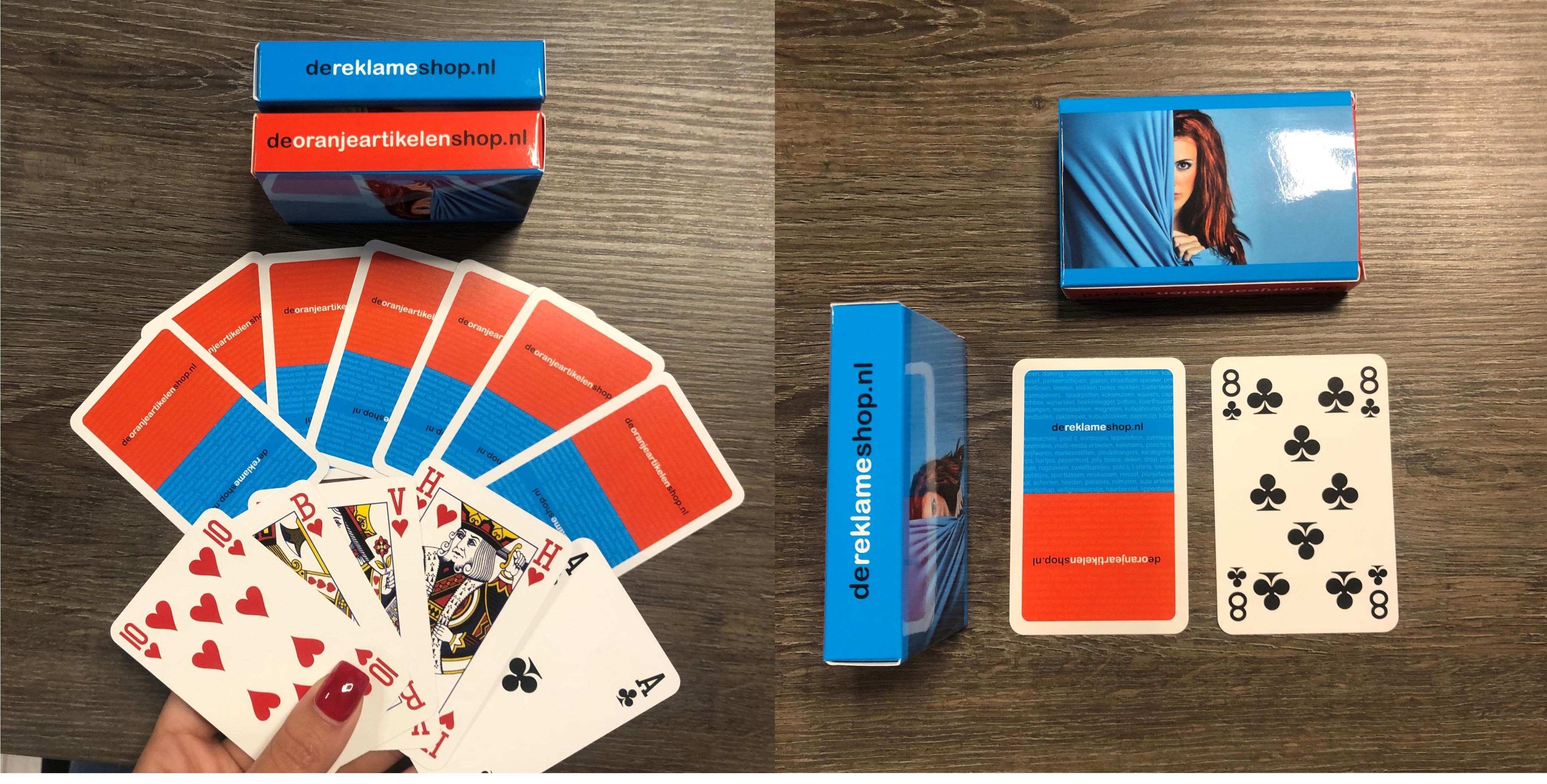 Onenigheid taal Baffle Speelkaarten met eigen logo in full-colour kartonnen vouwdoosje