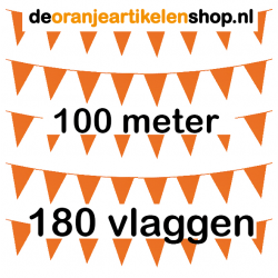 100 meter oranje vlaggenlijn met 180 oranje puntvlaggen - deoranjeartikelenshop