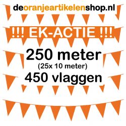EK ACTIEPAKKET 250 meter oranje vlaggenlijn met 450 oranje puntvlaggetjes