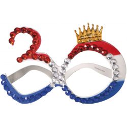 Bril "30" rood wit blauw met kroontje - deoranjeartikelenshop