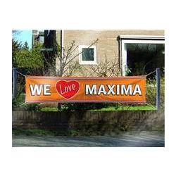 "We love Maxima" oranje banner afmeting 180 x 40 cm - deoranjeartikelenshop 