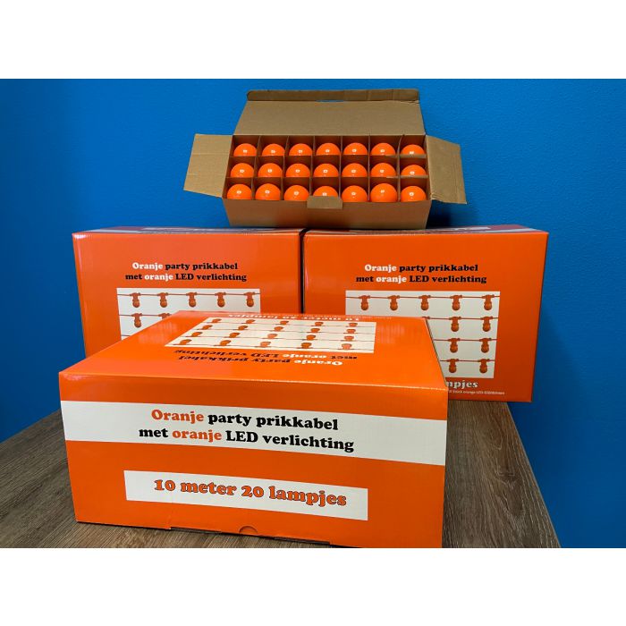 samenkomen Beoordeling Nylon Oranje prikkabel 10 meter met 20 oranje fittingen en 20 oranje LED  bollampjes 2 Watt. | DEORANJEARTIKELENSHOP