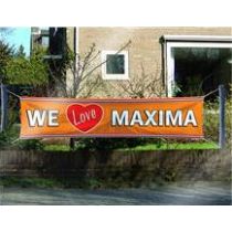 "We love Maxima" oranje banner afmeting 180 x 40 cm - deoranjeartikelenshop 